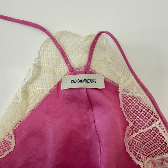 Zadig and Voltaire Risty Silk Slip Midi Dress in Pink with Lace Trim S - Picture 9 of 11